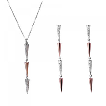 Orphelia® 'Aada' Damen Sterling Silber Set: Necklace + Earrings - Silber/Rosa SET-7433