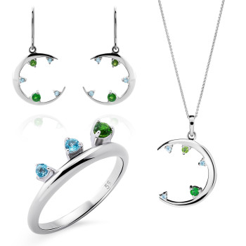 Orphelia® 'Eline' Femmes Argent Set: Necklace + Earrings + Ring - Argent SET-7497