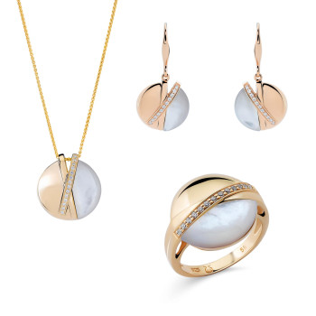 Orphelia® 'Moragene' Damen Sterling Silber Set: Necklace + Earrings + Ring - Gold SET-7506/G