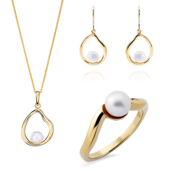 Orphelia® 'Baptiste' Damen Sterling Silber Set: Necklace + Earrings + Ring - Gold SET-7507/G