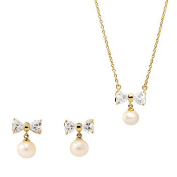 Orphelia® 'Sparkle' Damen Sterling Silber Set: Halskette-Anhanger + Ohrringe - Gold SET-7512