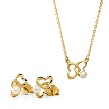 Orphelia® 'Lili' Damen Sterling Silber Set: Halskette-Anhanger + Ohrringe - Gold SET-7513/G