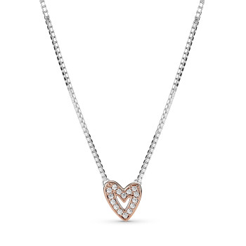 Pandora® 'Freehand Heart' Femmes Argent Collier avec pendentif - Argent/Rose 380089C01-45