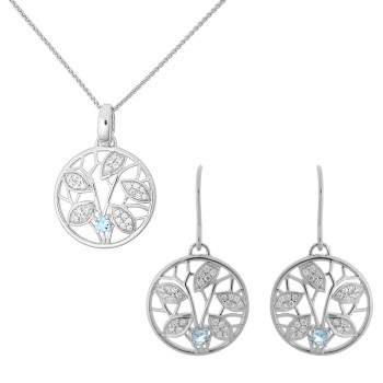 Orphelia® 'Oceane' Women's Sterling Silver Set: Chain-Pendant + Earrings - Silver SET-7090