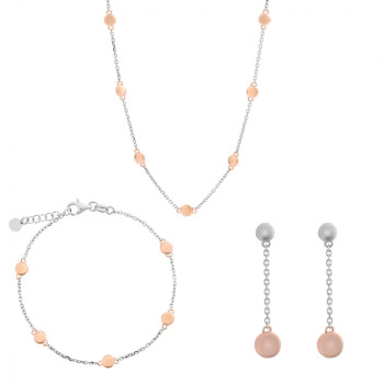 Orphelia® 'Aurelie' Women's Sterling Silver Set: Chain + Bracelet + Earrings - Silver/Rose SET-7385