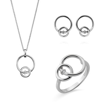 Orphelia® 'Antoine' Women's Sterling Silver Set: Necklace + Earrings + Ring - White SET-7503