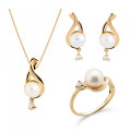 Orphelia® 'Adia' Women's Sterling Silver Set: Necklace + Earrings + Ring - Gold SET-7473