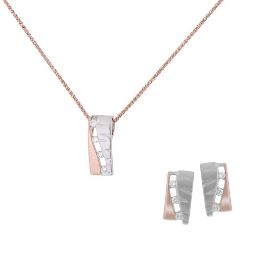 Orphelia® 'Lova' Dames Zilver 925 925 Set: Ketting-Hanger + Oorbellen - Zilver/Rosé SET-7093