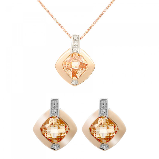 Orphelia® 'Athena' Dames Zilver 925 925 Set: Ketting-Hanger + Oorbellen - Zilver/Rosé SET-7113