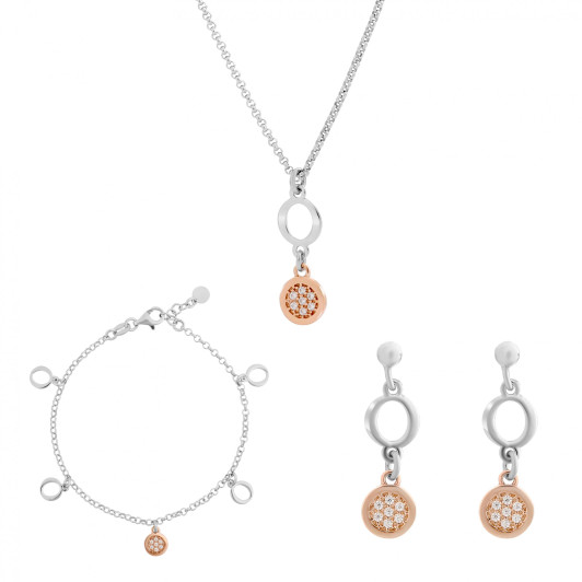 Orphelia® 'Maite' Dames Zilver 925 925 Set: Ketting + Armband + Oorbellen - Zilver/Rosé SET-7376
