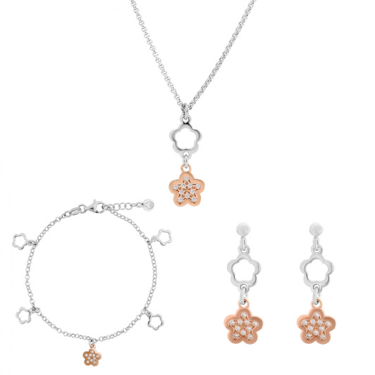 Orphelia® 'Nixie' Dames Zilver 925 925 Set: Ketting + Armband + Oorbellen - Zilver/Rosé SET-7377