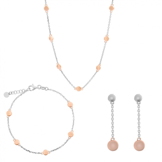 Orphelia® 'Aurelie' Dames Zilver 925 925 Set: Ketting + Armband + Oorbellen - Zilver/Rosé SET-7385