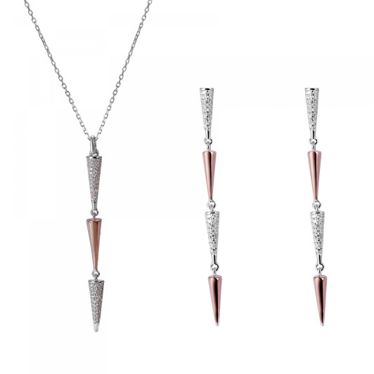 Orphelia® 'Aada' Dames Zilver 925 925 Set: Ketting + Oorbellen - Zilver/Rosé SET-7433