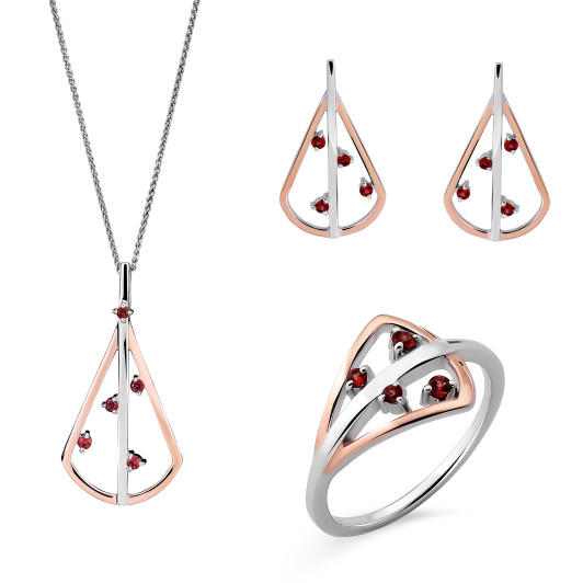 Orphelia® 'Sacha' Dames Zilver 925 925 Set: Ketting + Oorbellen + Ring - Zilver/Rosé SET-7496