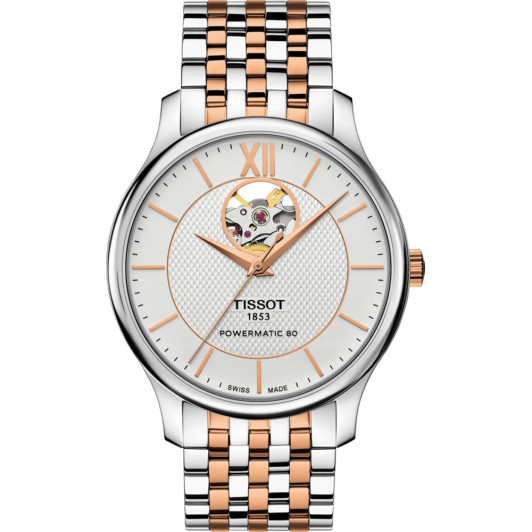 Tissot® Analoog 'Tradition powermatic 80 open heart t-classic' Heren Horloge T0639072203801