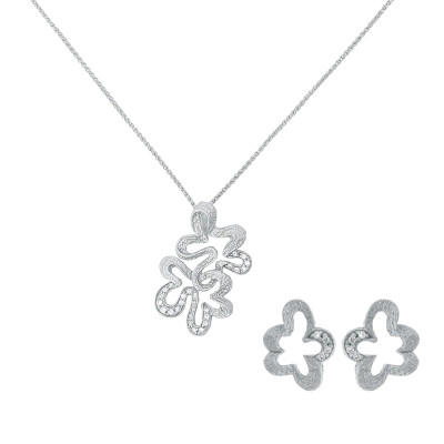 Orphelia® 'Malenia' Women's Sterling Silver Set: Chain-Pendant + Earrings - Silver SET-7077