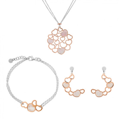 Orphelia® 'Maliya' Women's Sterling Silver Set: Chain + Bracelet + Earrings - Silver/Rose SET-7388