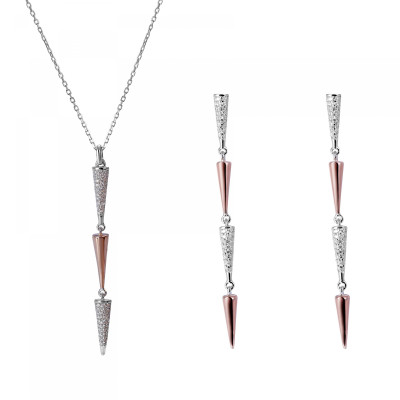 Orphelia® 'Aada' Women's Sterling Silver Set: Necklace + Earrings - Silver/Rose SET-7433