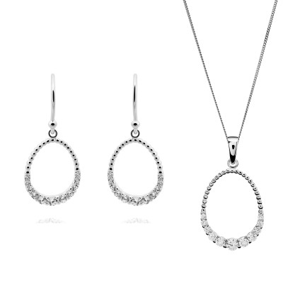 Orphelia® 'Aria' Women's Sterling Silver Set: Chain-Pendant + Earrings - Silver SET-7494