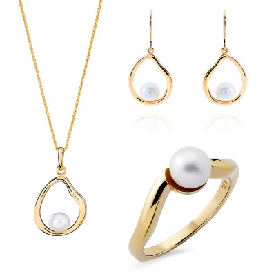 Orphelia® 'Baptiste' Women's Sterling Silver Set: Necklace + Earrings + Ring - Gold SET-7507/G