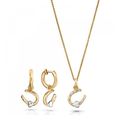 Orphelia® 'Aurora' Women's Sterling Silver Set: Chain-Pendant + Earrings - Silver/Gold SET-7525/G