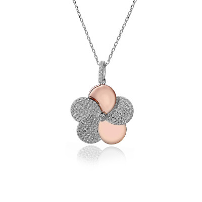 Orphelia® 'Fioni' Women's Sterling Silver Chain with Pendant - Silver/Rose ZH-7452