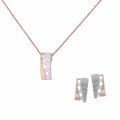 'Lova' Women's Sterling Silver Set: Chain-Pendant + Earrings - Silver/Rose SET-7093