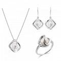 Orphelia Orphelia Women's Sterling Silver Set: Necklace + Earrings + Ring - White SET-7471/52 #1