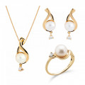 Orphelia® Women's Sterling Silver Set: Necklace + Earrings + Ring - Gold SET-7473 #1