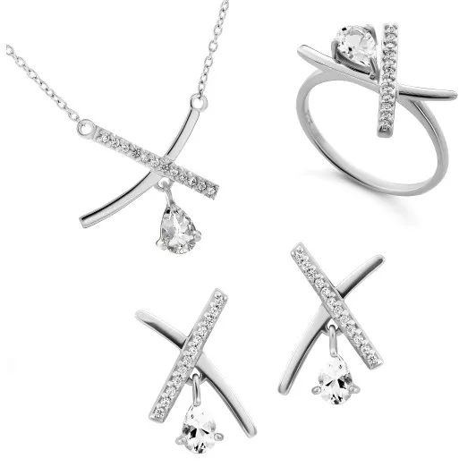 Orphelia® 'Charlotte' Women's Sterling Silver Set: Necklace + Earrings + Ring - Silver SET-7580/W