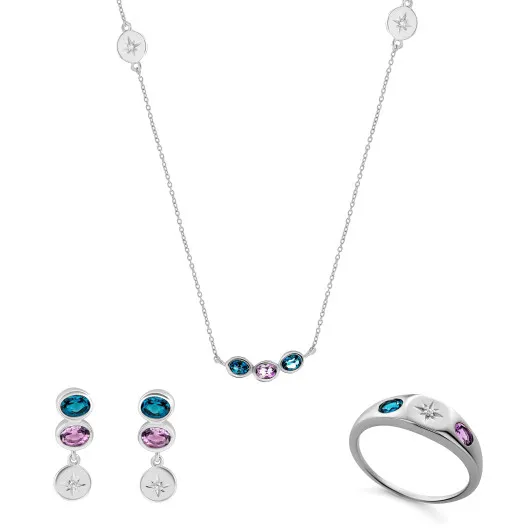 Orphelia® 'Regula' Women's Sterling Silver Set: Necklace + Earrings + Ring - Silver SET-7578