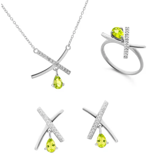 Orphelia® 'Charlotte' Women's Sterling Silver Set: Necklace + Earrings + Ring - Silver SET-7580/P