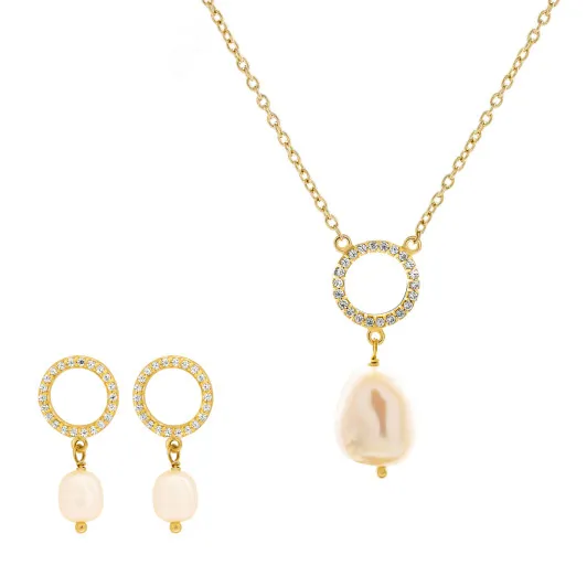 Orphelia® 'Spa' Women's Sterling Silver Set: Necklace + Earrings - Gold SET-7575/G