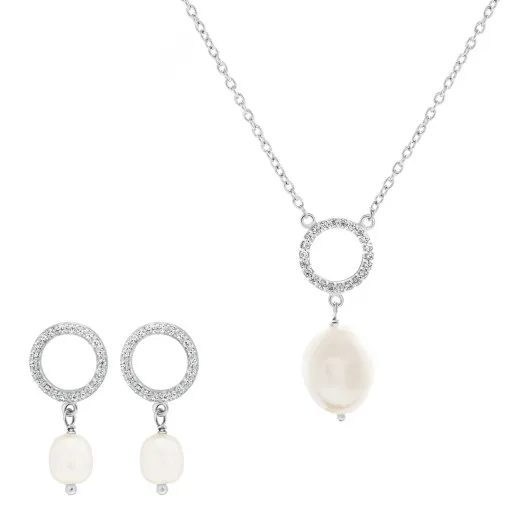 Orphelia® 'Spa' Women's Sterling Silver Set: Necklace + Earrings - Silver SET-7575