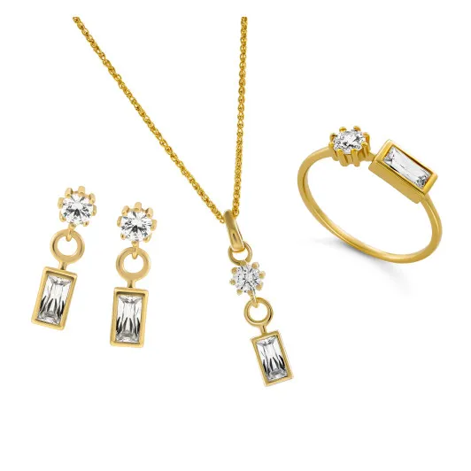 Orphelia® 'Madelyn' Women's Sterling Silver Set: Necklace + Earrings + Ring - Gold SET-7583/G