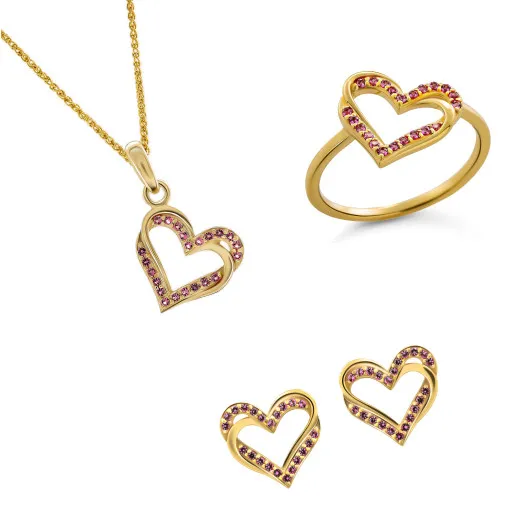 Orphelia® 'Cecilia' Women's Sterling Silver Set: Necklace + Earrings + Ring - Gold SET-7584/R