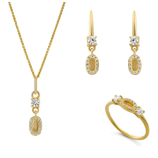 Orphelia® 'Lily' Femmes Argent Set: Necklace + Earrings + Ring - Or SET-7582/G