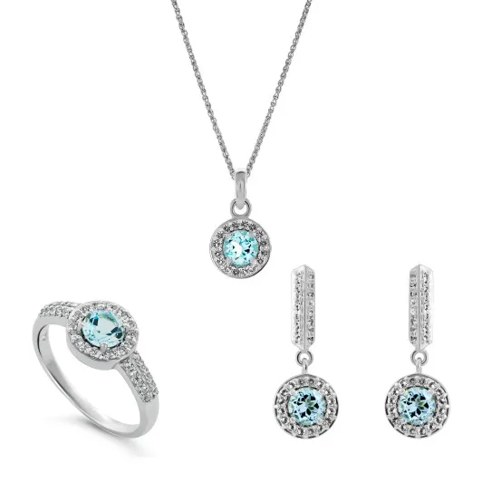 Orphelia® 'Bristol' Women's Sterling Silver Set: Necklace + Earrings + Ring - Silver SET-7579/B