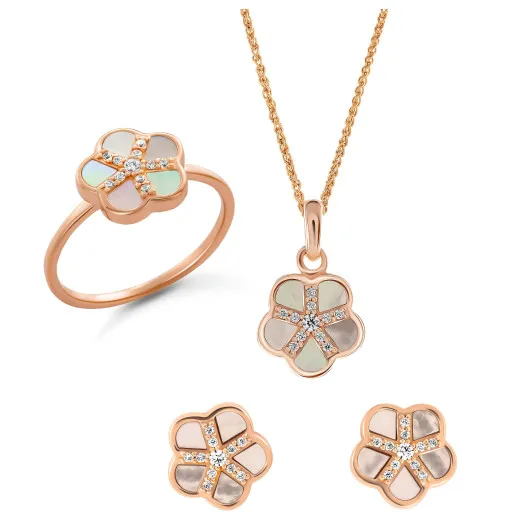 Orphelia® 'Daisy' Women's Sterling Silver Set: Necklace + Earrings + Ring - Rose SET-7585/RG