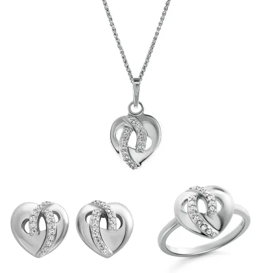 Orphelia® 'Amore' Women's Sterling Silver Set: Necklace + Earrings + Ring - Silver SET-7577