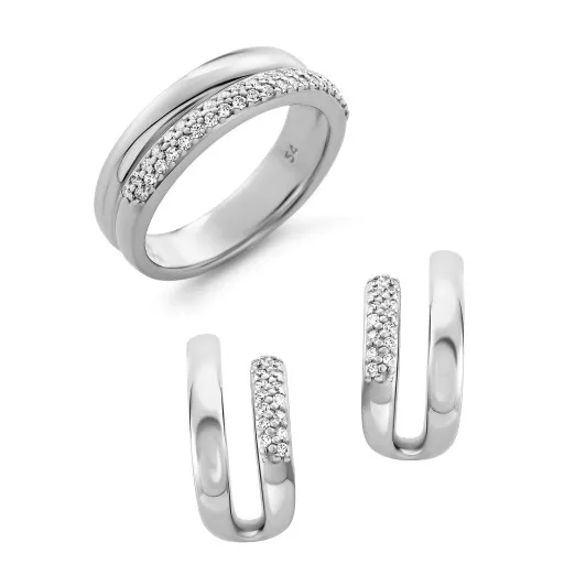 Orphelia® 'Emily' Women's Sterling Silver Set: Earrings + Ring - Silver SET-7581