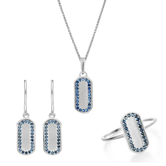 Orphelia® 'Malaga' Women's Sterling Silver Set: Necklace + Earrings + Ring - Silver SET-7573