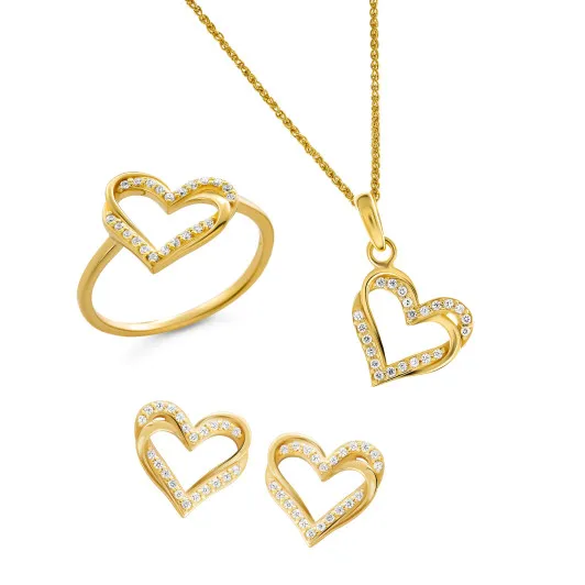 Orphelia® 'Cecilia' Women's Sterling Silver Set: Necklace + Earrings + Ring - Gold SET-7584/G
