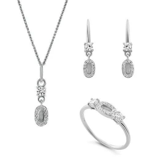 Orphelia® 'Lily' Dames Zilver 925 925 Set: Ketting + Oorbellen + Ring - Zilverkleurig SET-7582