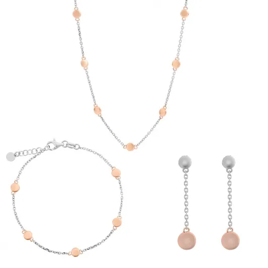 Orphelia® 'Aurelie' Damen Sterling Silber Set: Halskette + Armband + Ohrringe - Silber/Rosa SET-7385