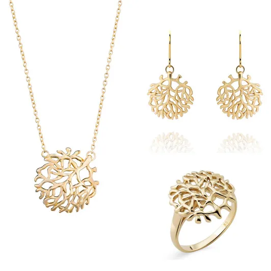 Orphelia® &#039;Flavie&#039; Women&#039;s Sterling Silver Set: Necklace + Earrings + Ring - Gold SET-7502/G