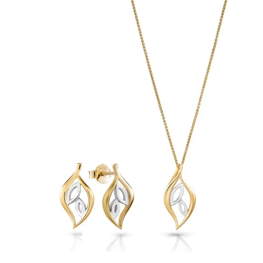 Orphelia® 'Charlotte' Damen Sterling Silber Set: Halskette-Anhanger + Ohrringe - Silber/Gold SET-7523/G