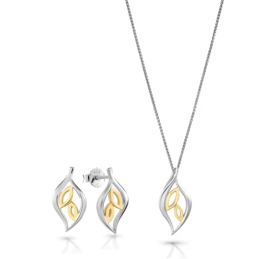 Orphelia® 'Charlotte' Damen Sterling Silber Set: Halskette-Anhanger + Ohrringe - Silber/Gold SET-7523