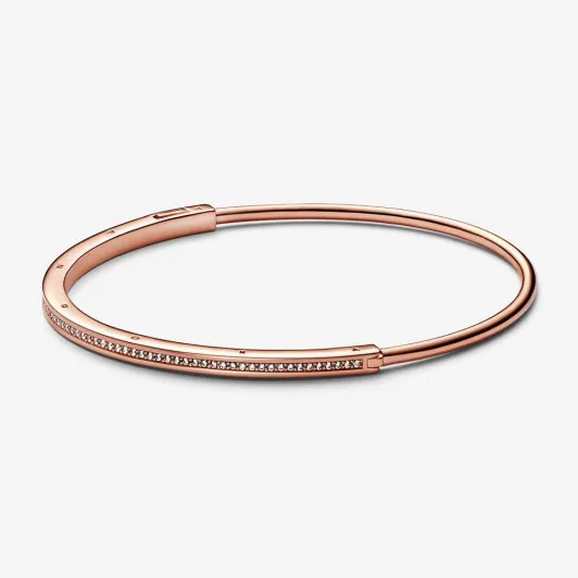 Pandora® 'Signature i-d' Dames Verguld Metaal Bangle - Rosékleurig 582313C01-1