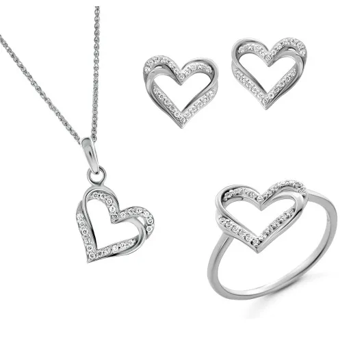 Orphelia® 'Cecilia' Women's Sterling Silver Set: Necklace + Earrings + Ring - Silver SET-7584